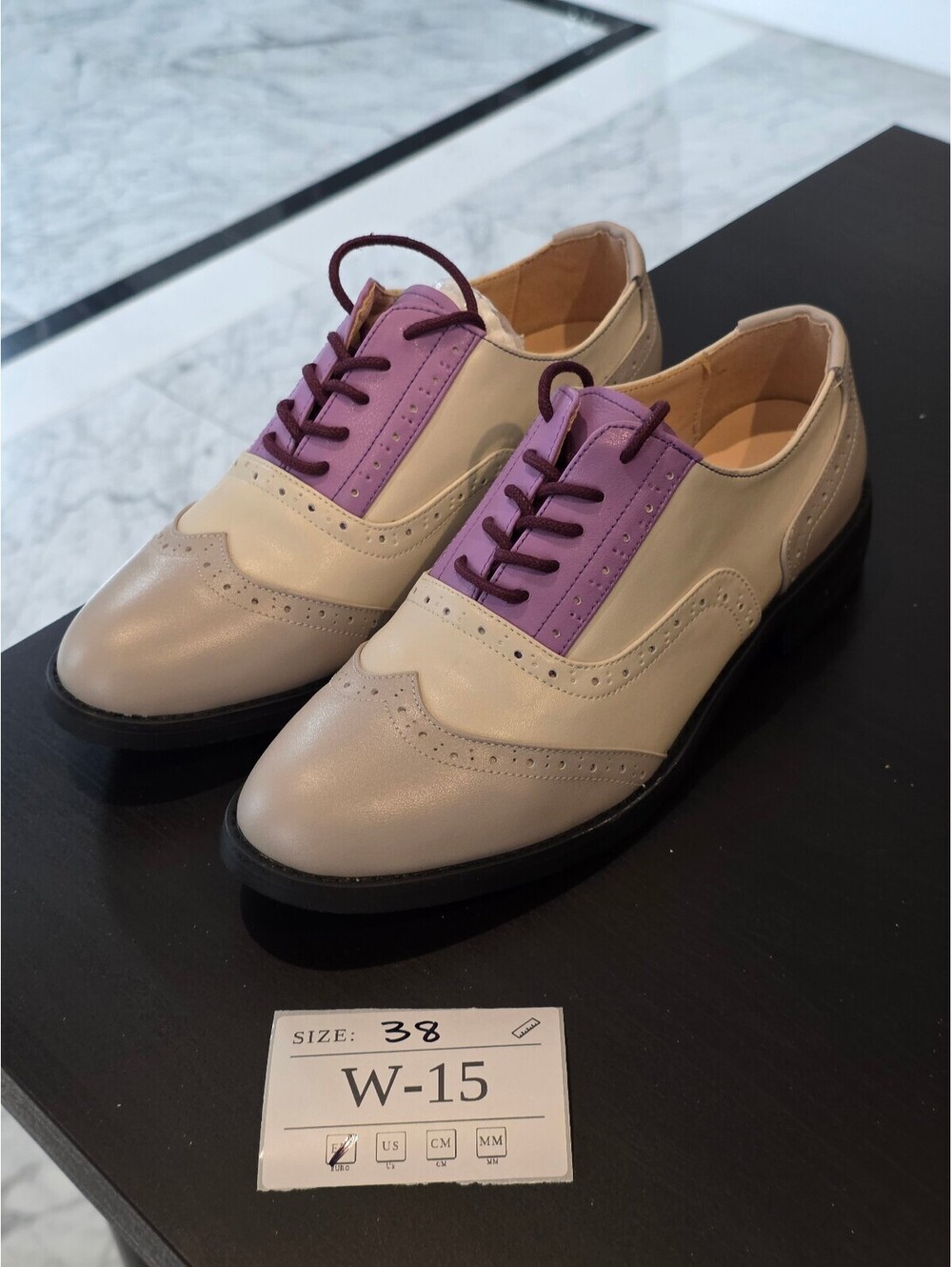 Women's Beige & Purple Oxford Shoes